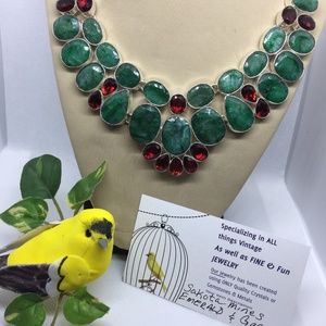 .925 Plated EMERALD & GARNET Gem CHOKER NECKLACE